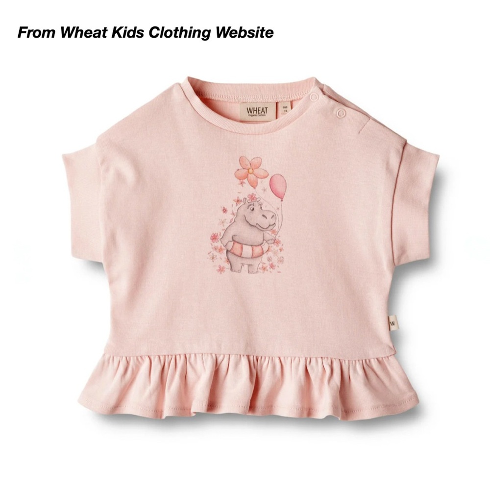 NWT: WHEAT LULU T-SHIRT IN ROSE BALLET/HIPPO (2Y)